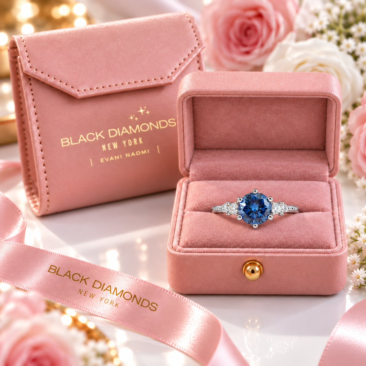 1.0 Ct VVS1 Blue Diamond Option Classic Engagement Ring-Black Diamonds New York