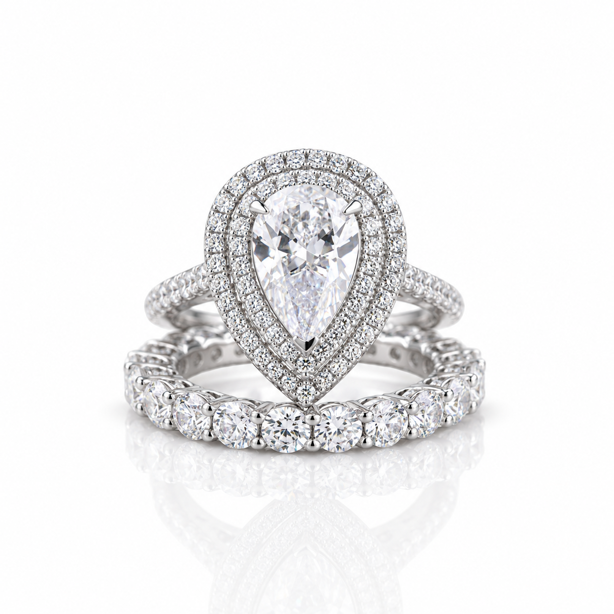Eternity Double Halo Pear Cut Wedding Set-Black Diamonds New York