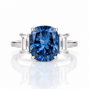 Blue Sapphire Cushion Cut Three Stone Engagement Ring-Black Diamonds New York