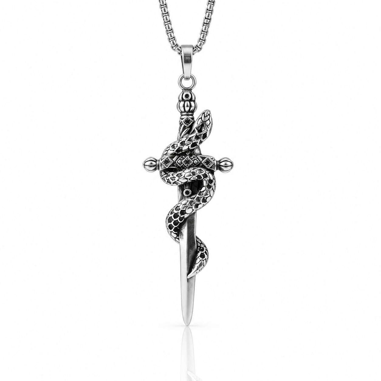 European Style Gothic Sword Link Chain Necklace-Black Diamonds New York
