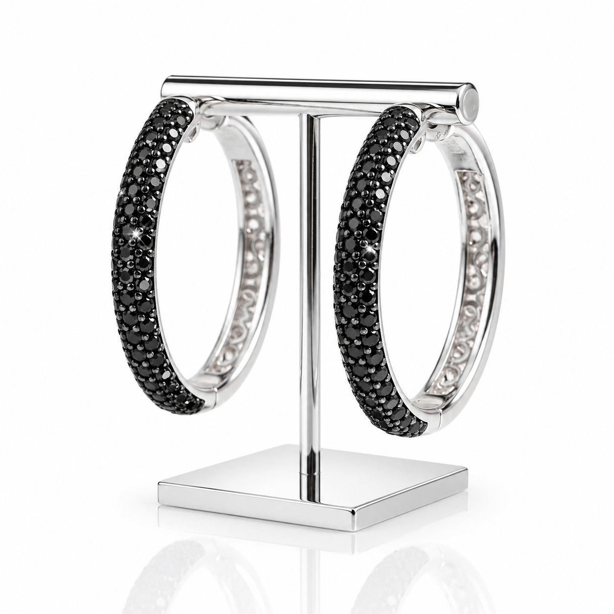 Delicate Black Spinel Hoop Earrings-Black Diamonds New York
