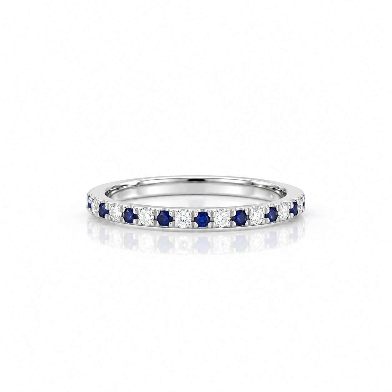 Half Eternity Blue And White Sapphire Wedding Band-Black Diamonds New York