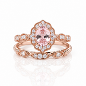 1.5 CT Oval Cut Pink Stone Ring Set In Rose Gold-Black Diamonds New York