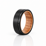 Groove Matte Finish with Inlay Wood Tungsten Carbide Men's Ring-Black Diamonds New York