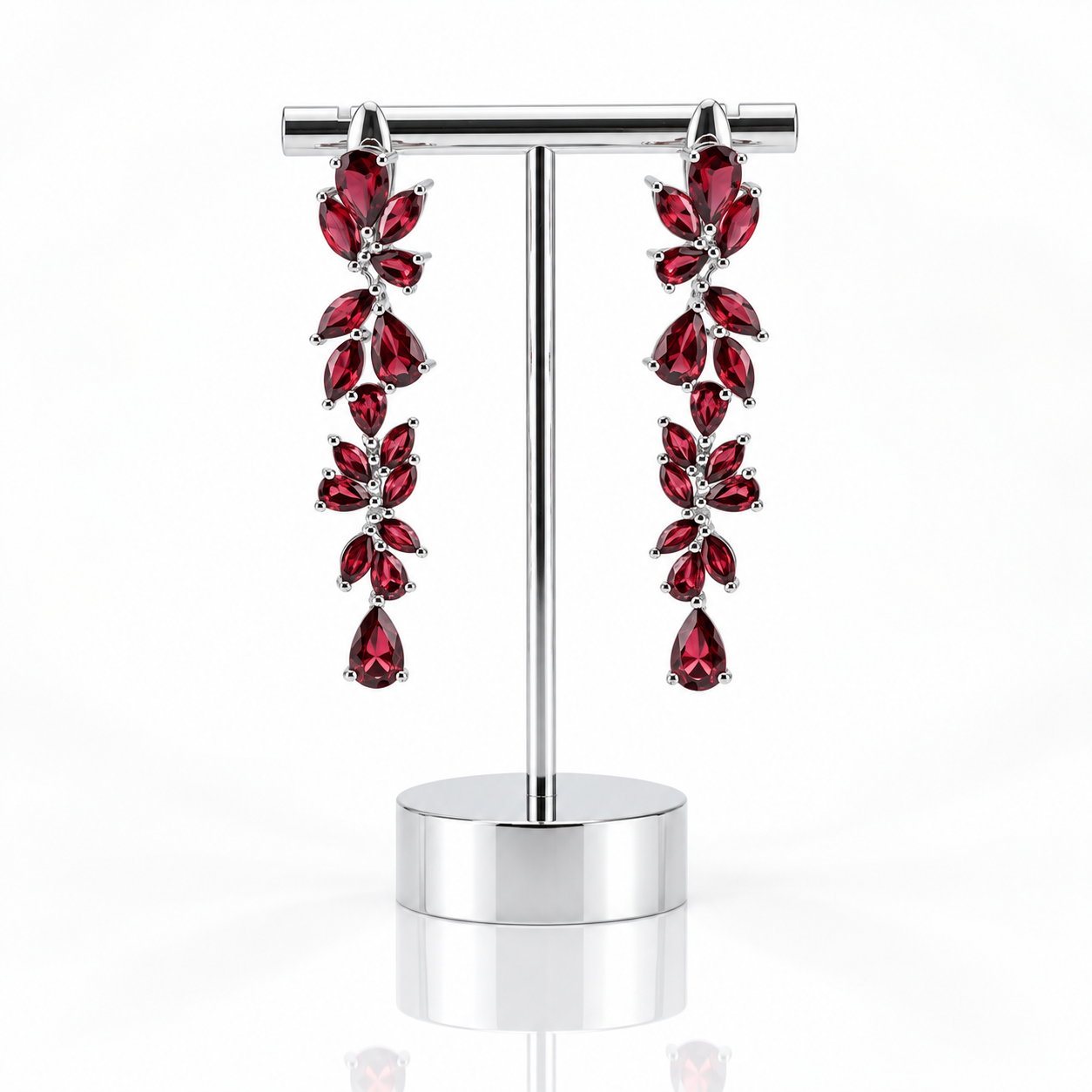 20.35 Ctw Red Garnet Leaves Elegant Drop Earrings-Black Diamonds New York