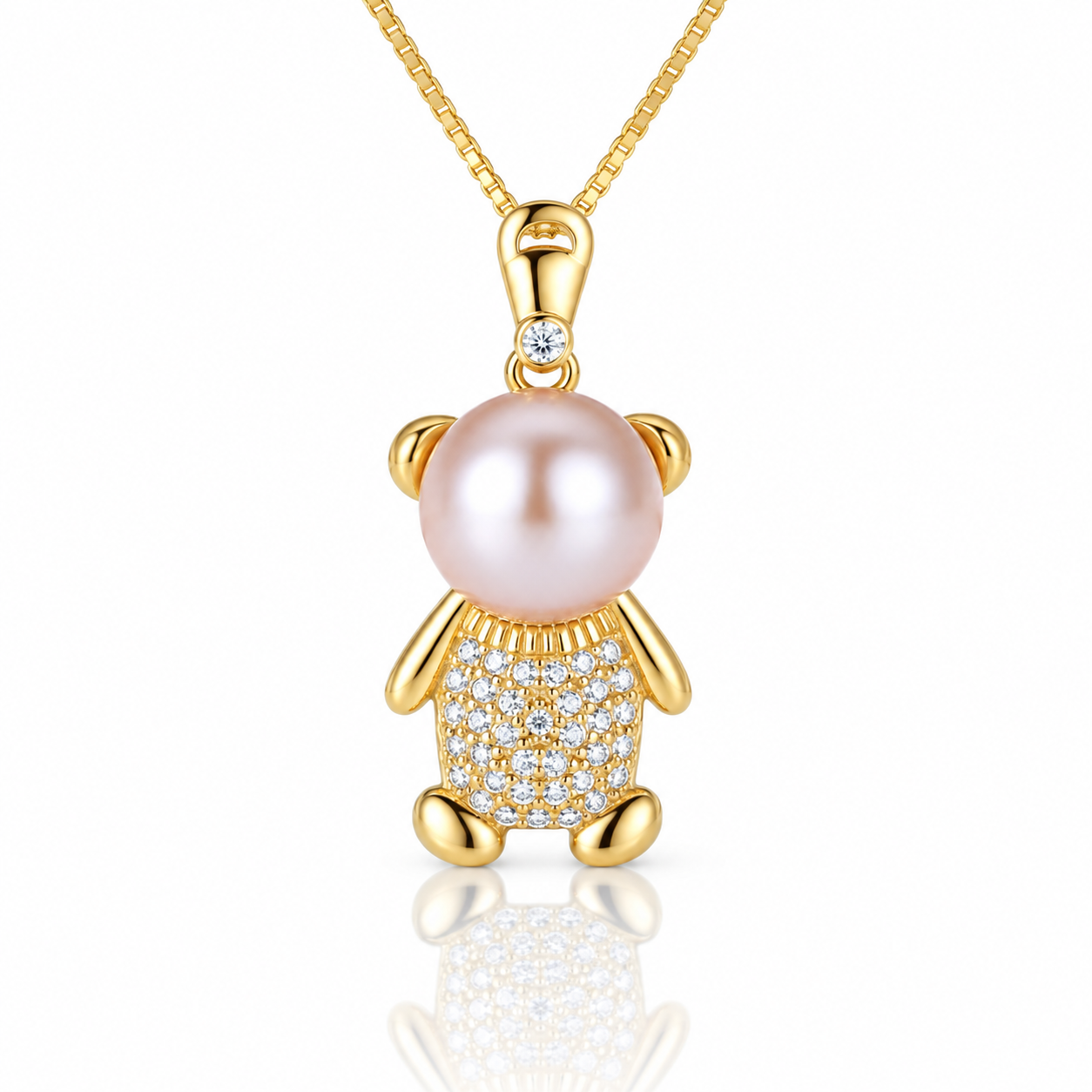 Cute Bear Freshwater Pearl Pendant Necklace-Black Diamonds New York