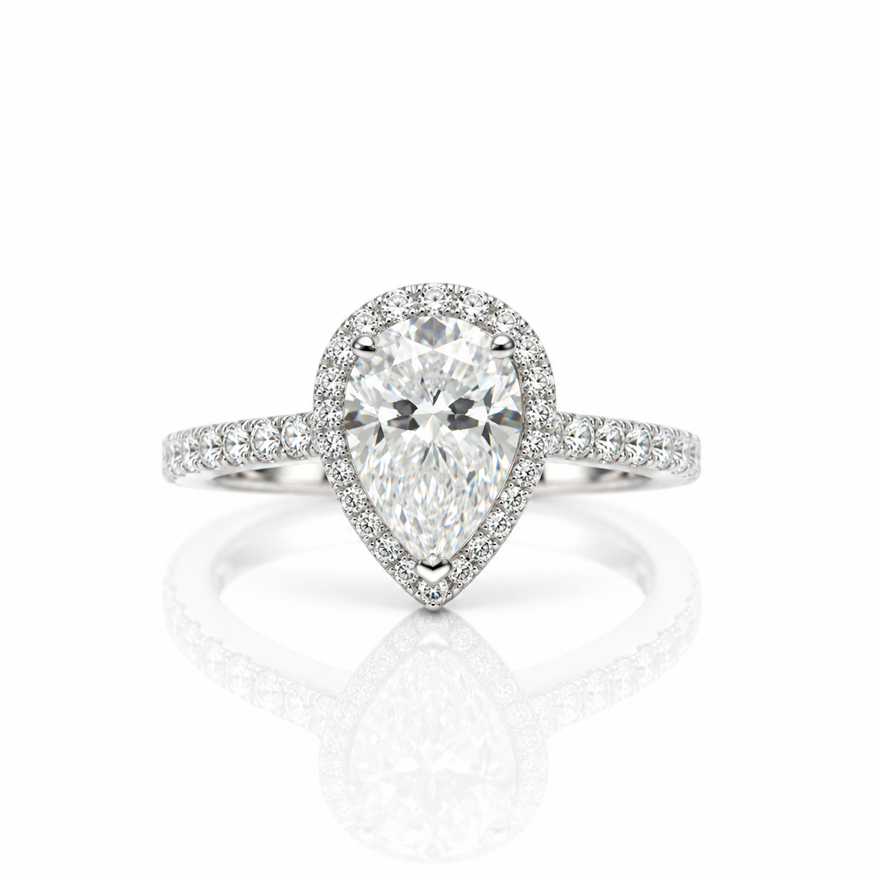 18K White Gold Pear Cut 1 Carat Diamond Option Water Drop Engagement Ring-Black Diamonds New York