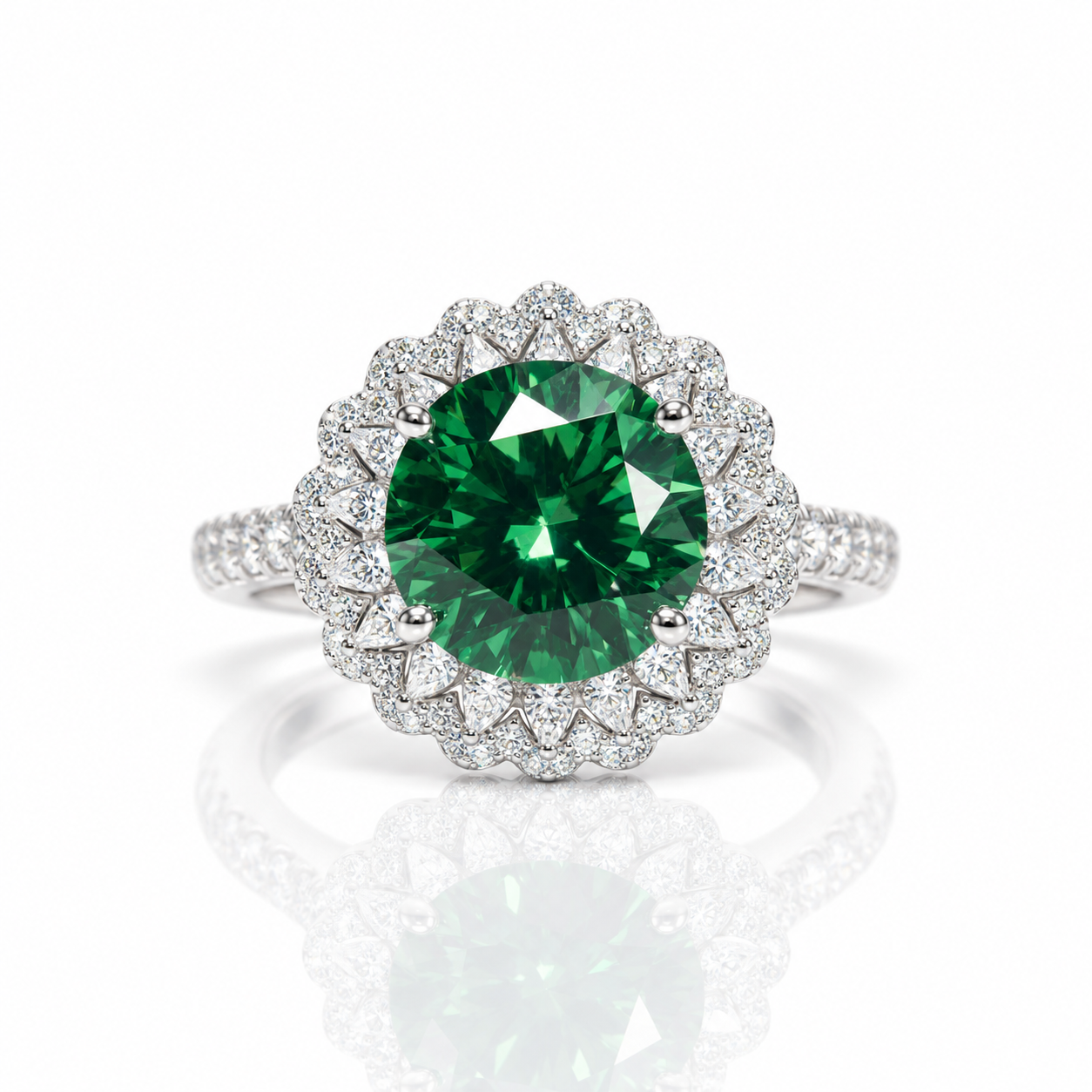 6 Carat Round Cut Green Diamond Option Halo Engagement Ring-Black Diamonds New York