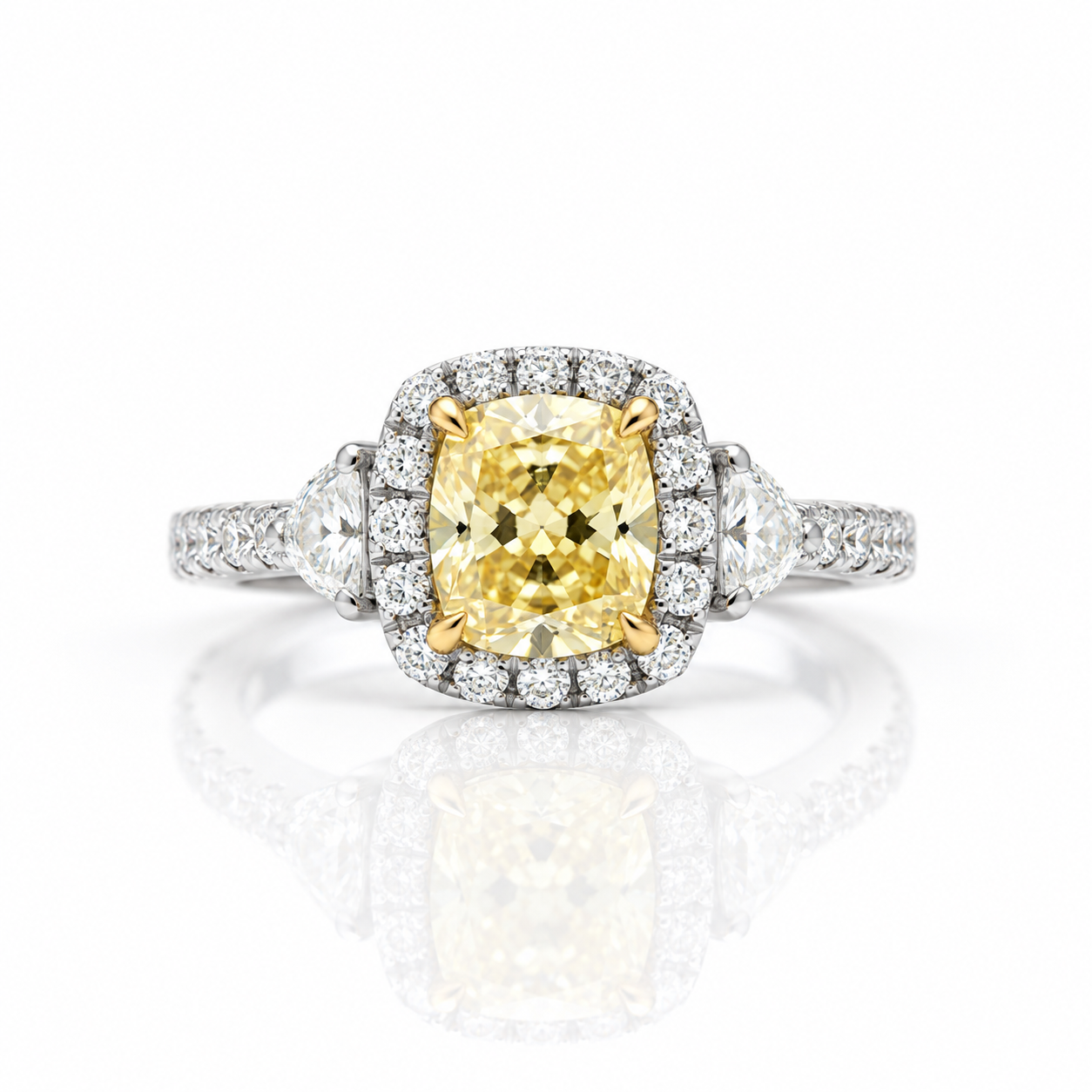 18k White Gold Cushion Cut Yellow Diamond Option Engagement Ring-Black Diamonds New York