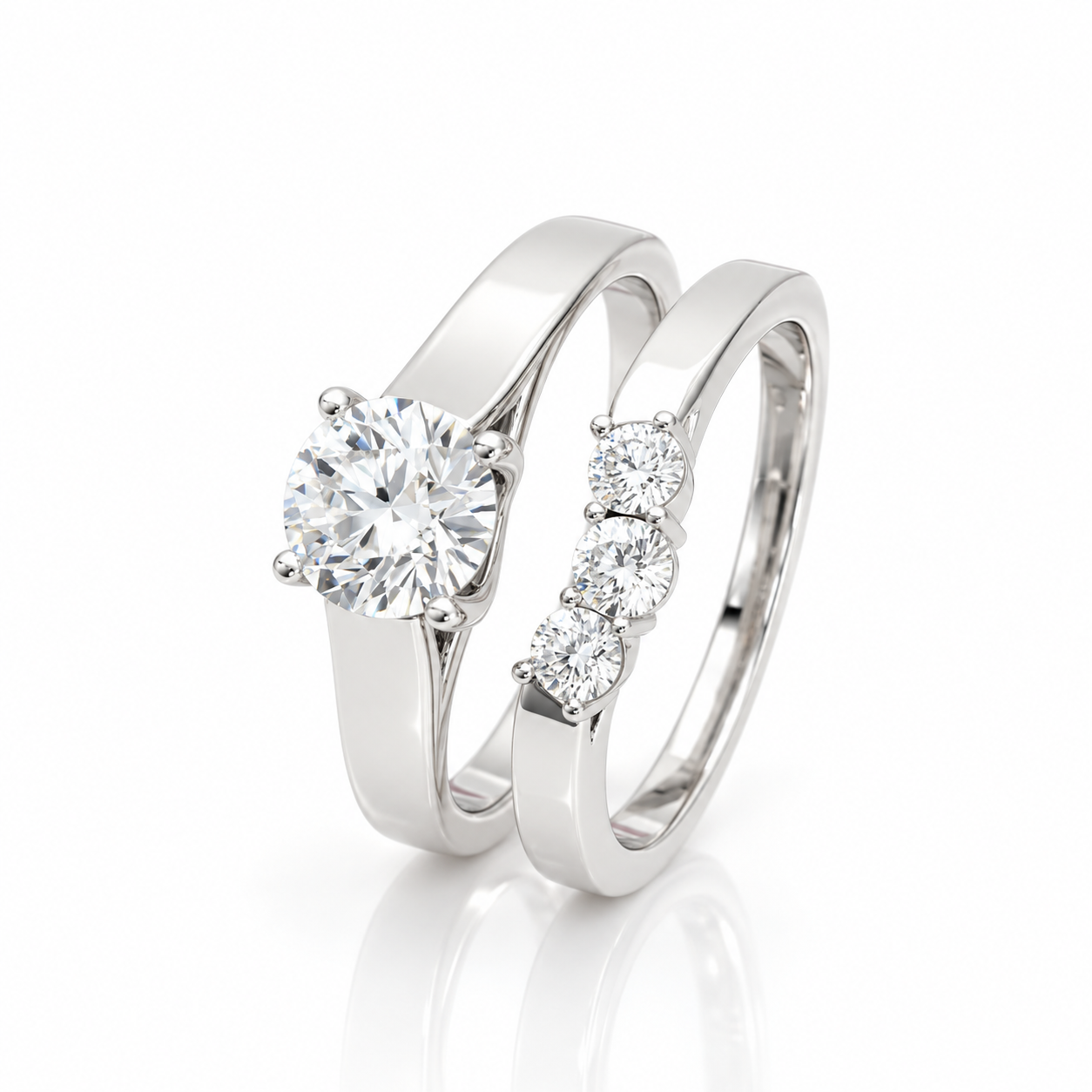 White Gold Round Cut Diamond Option Polished Engagement Ring Set-Black Diamonds New York