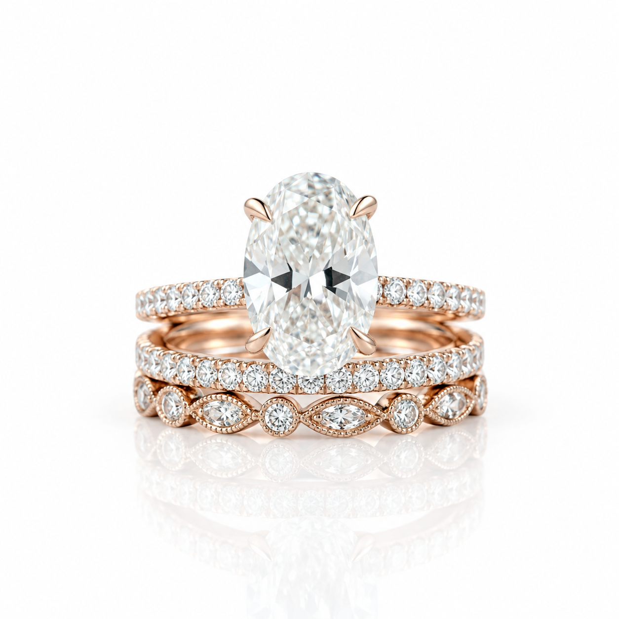 3.5 carat Oval Cut 3-Pieces Rose Gold Wedding Ring Set-Black Diamonds New York