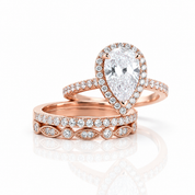 10k Rose Gold Halo Pear Cut Diamond Option 3pcs Wedding Ring Set-Black Diamonds New York