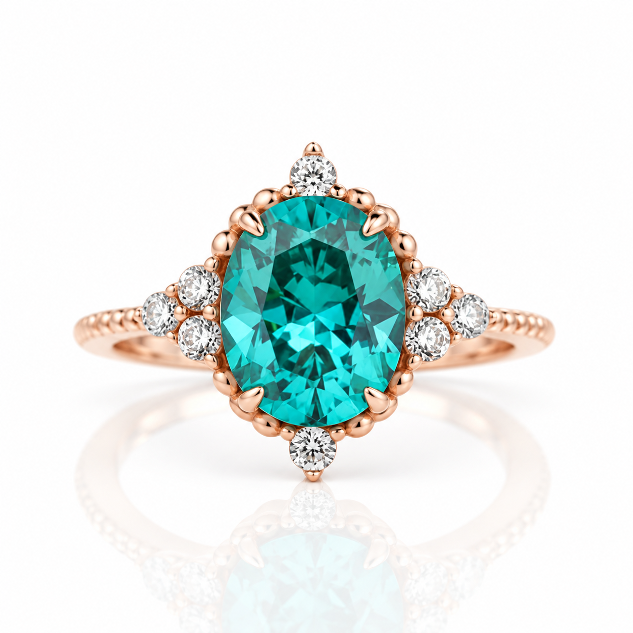 Vintage Rose Gold Oval Cut Paraiba Tourmaline Engagement Ring-Black Diamonds New York