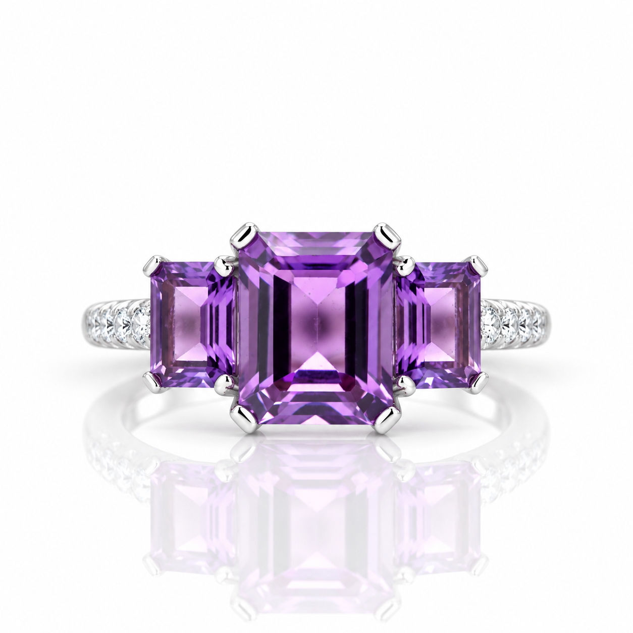3.75Ct Amethyst Gemstone Rope Band Stackable Ring-Black Diamonds New York