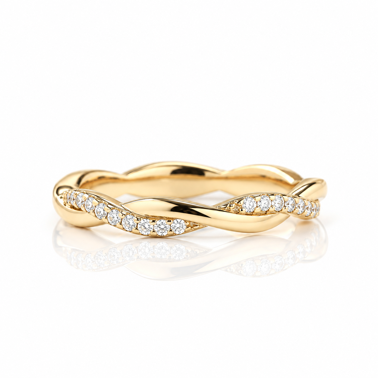 Yellow Gold Twist Infinity Wedding Ring Band-Black Diamonds New York