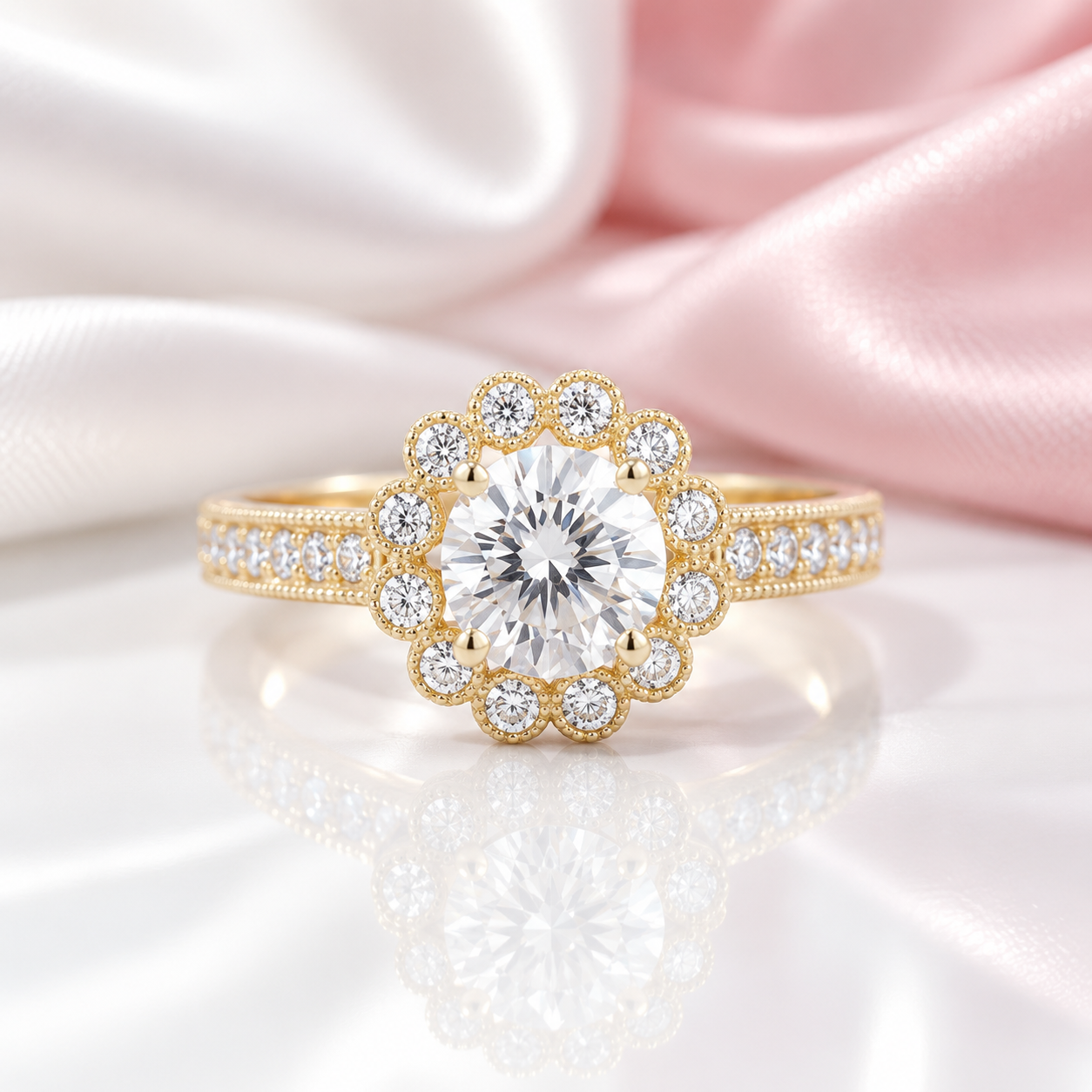 10k Solid Gold 1.0 Ct Diamond Option Flower Engagement Ring-Black Diamonds New York