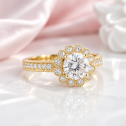 10k Solid Gold 1.0 Ct Diamond Option Flower Engagement Ring-Black Diamonds New York