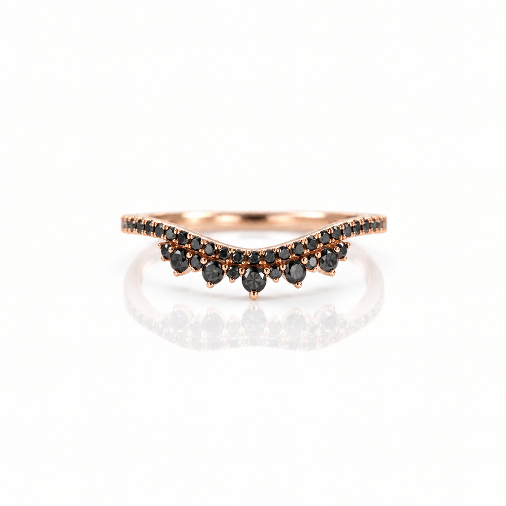 14k Rose Gold Black Diamond Option Stackable Wedding Band-Black Diamonds New York