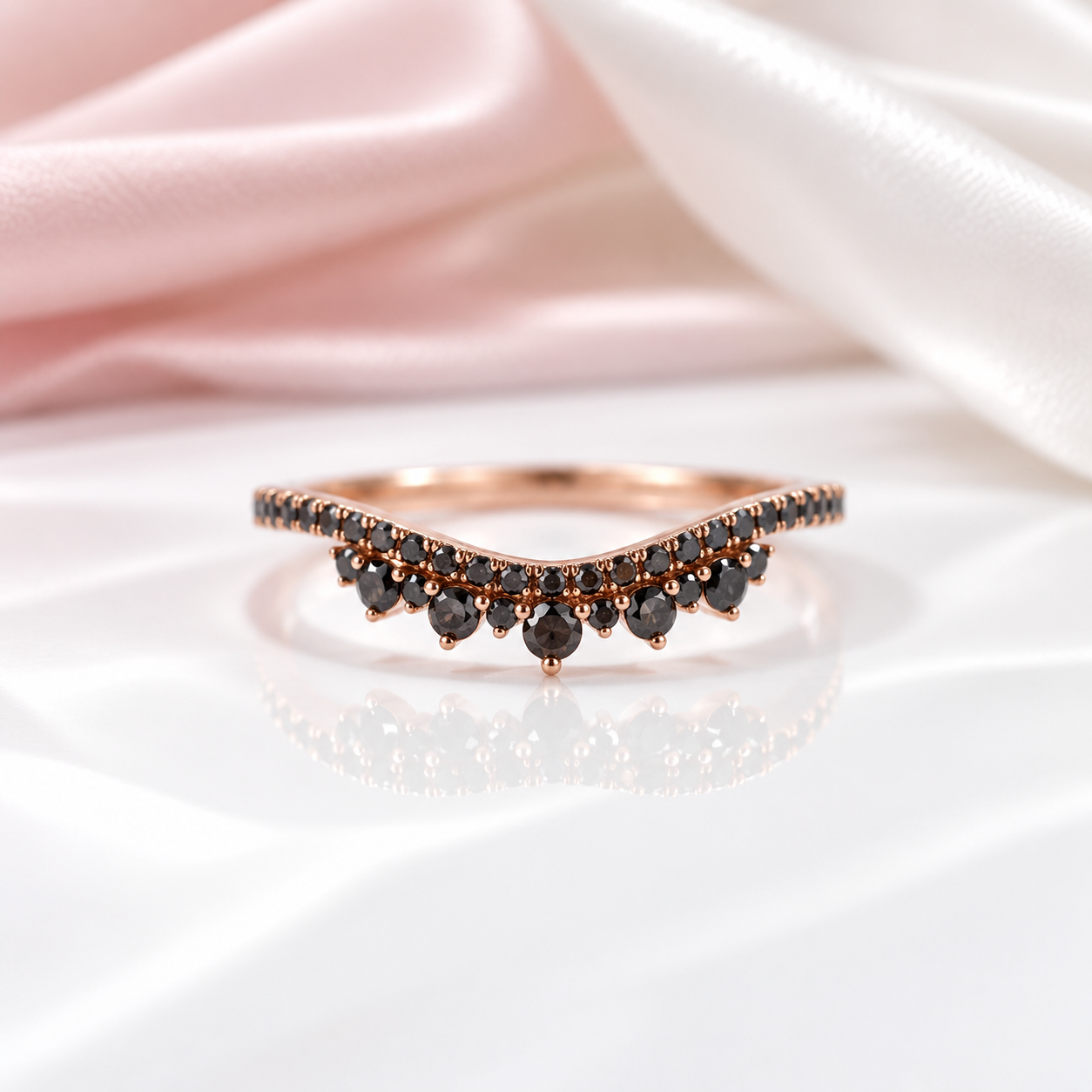 14k Rose Gold Black Diamond Option Stackable Wedding Band-Black Diamonds New York