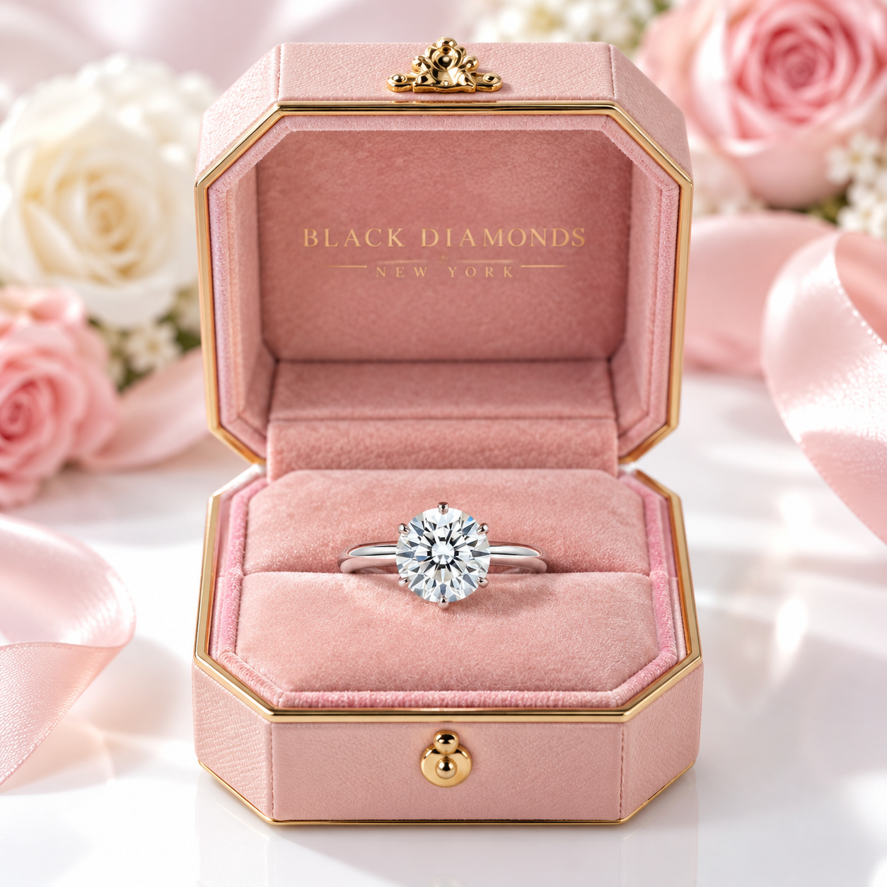 Classic Six Prong Solitaire Diamond Option Ring-Black Diamonds New York