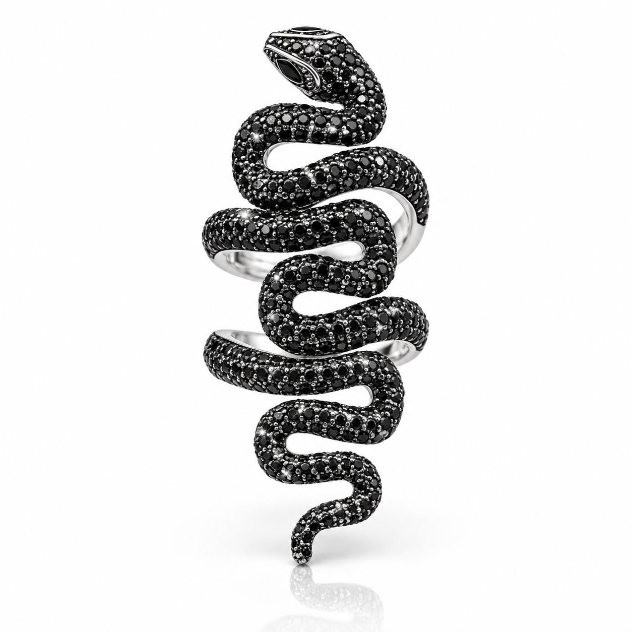 Gothic Serpent Wrap Black Diamond Option Adjustable Statement Ring-Black Diamonds New York