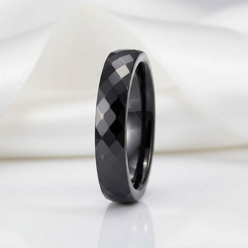 Black/White Ceramic 6mm Women's Wedding Band-Black Diamonds New York