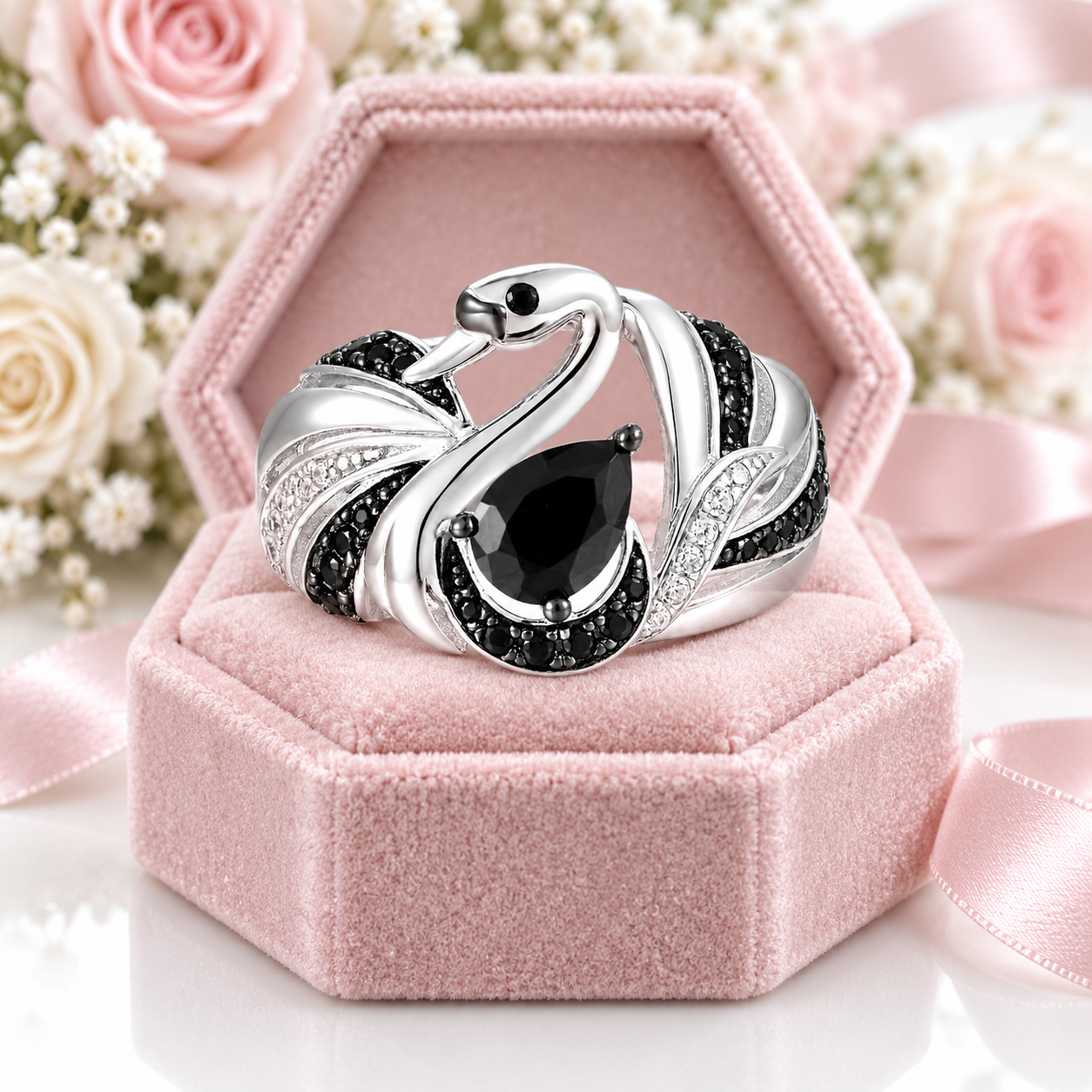 Black Swan Black Stone Statement Ring