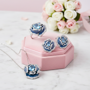 Blooming Blue Enamel Flower Jewelry Set-Black Diamonds New York
