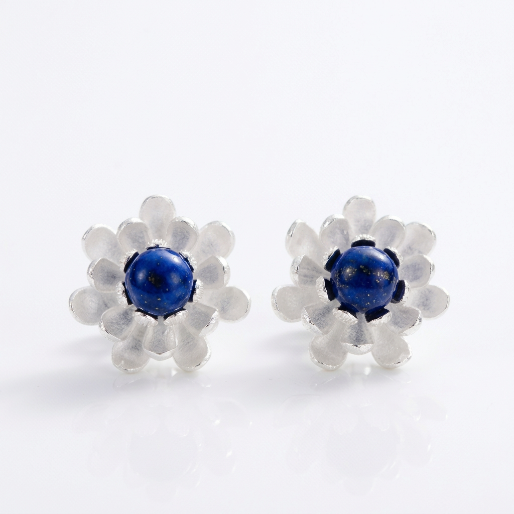 Blooming Lotus Stud Earrings-Black Diamonds New York