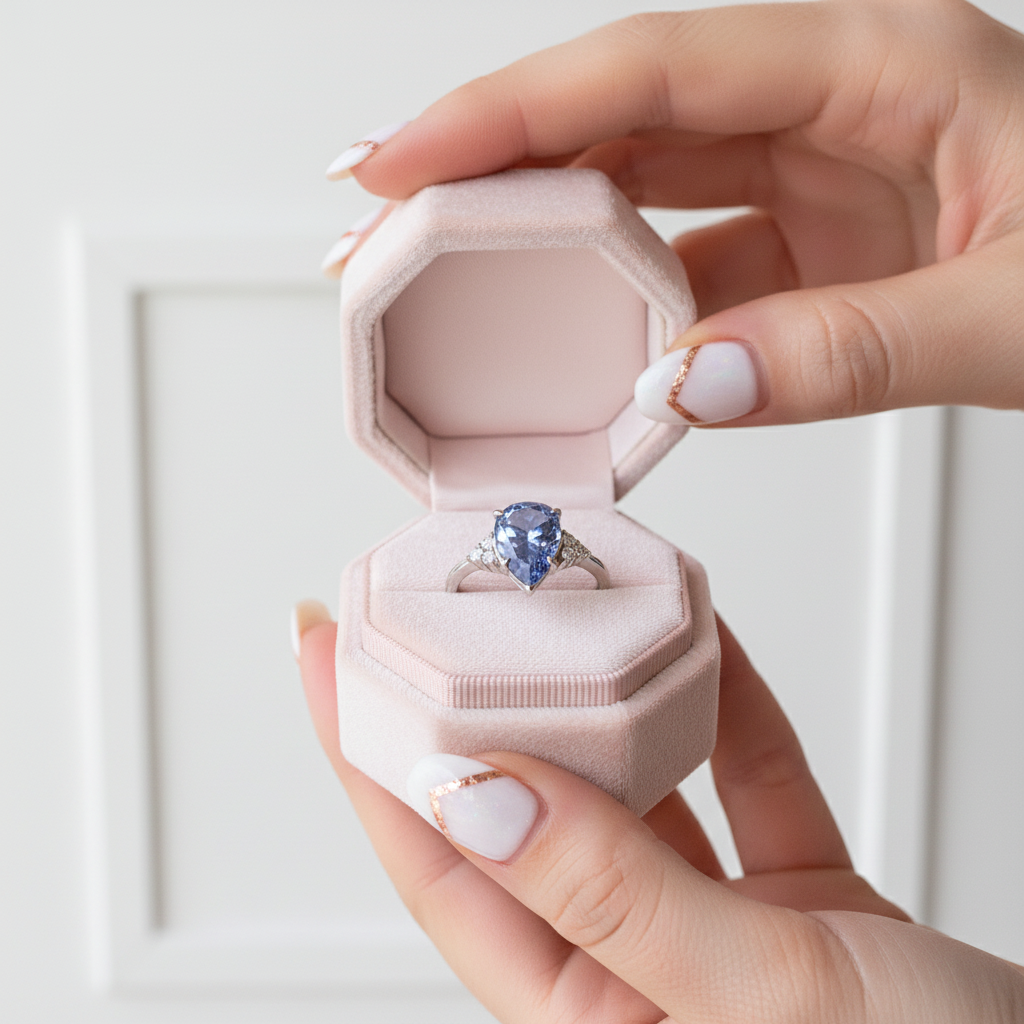 Blue Aquamarine Pear Cut Engagement Ring-Black Diamonds New York
