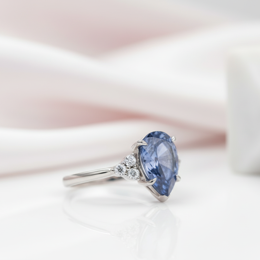 Blue Aquamarine Pear Cut Engagement Ring-Black Diamonds New York