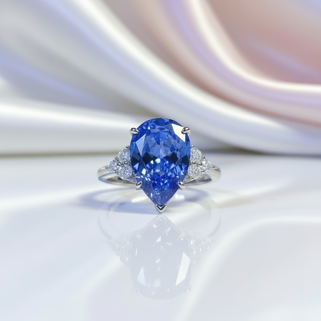 Blue Aquamarine Pear Cut Engagement Ring-Black Diamonds New York