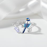 Blue Bird Dainty Leaf Open Ring-Black Diamonds New York