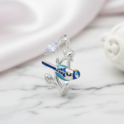 Blue Bird Dainty Leaf Open Ring-Black Diamonds New York