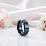 Blue & Black Classical Tungsten Wedding Band-Black Diamonds New York