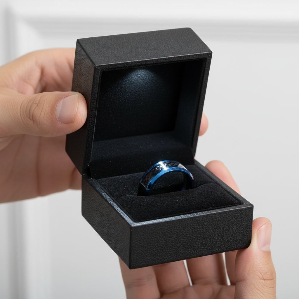 Blue & Black Classical Tungsten Wedding Band-Black Diamonds New York