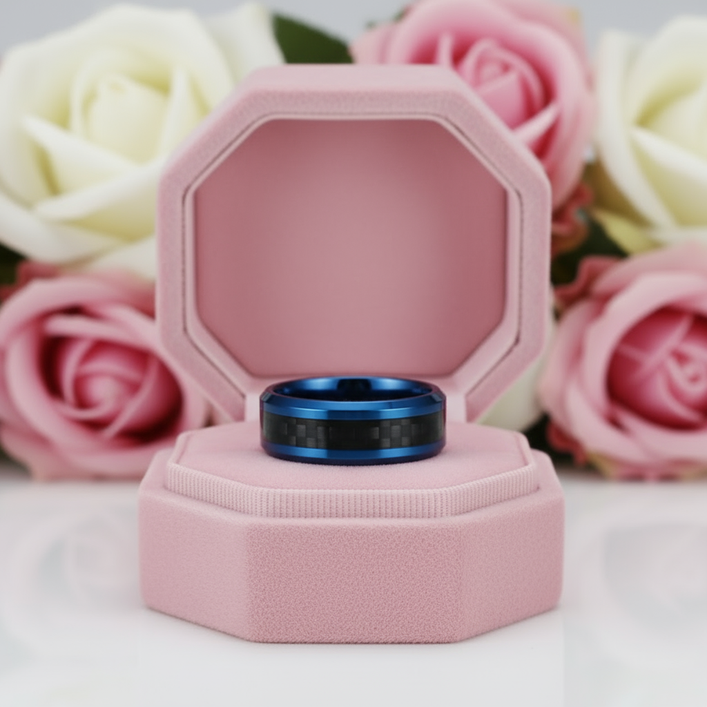 Blue & Black Classical Tungsten Wedding Band-Black Diamonds New York