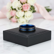 Blue Center Groove Tungsten Men's Wedding Band-Black Diamonds New York