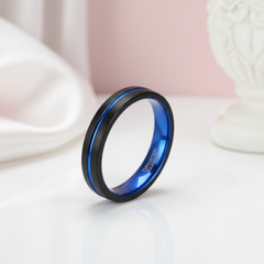 Blue Center Groove Tungsten Men's Wedding Band