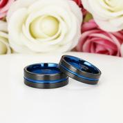 Blue Center Groove Tungsten Men's Wedding Band-Black Diamonds New York