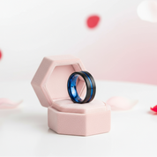 Blue Center Groove Tungsten Men's Wedding Band-Black Diamonds New York