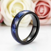 Blue Crushed Shell Tungsten Wedding Band-Black Diamonds New York