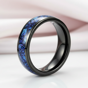 Blue Crushed Shell Tungsten Wedding Band-Black Diamonds New York