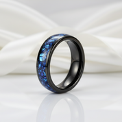 Blue Crushed Shell Tungsten Wedding Band-Black Diamonds New York