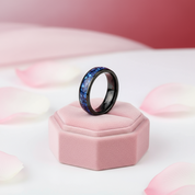 Blue Crushed Shell Tungsten Wedding Band-Black Diamonds New York
