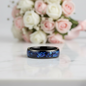 Blue Crushed Shell Tungsten Wedding Band-Black Diamonds New York