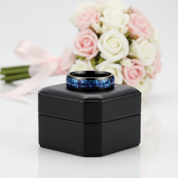 Blue Crushed Shell Tungsten Wedding Band-Black Diamonds New York