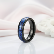 Blue Crushed Shell Tungsten Wedding Band-Black Diamonds New York
