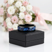 Blue Crushed Shell Tungsten Wedding Band-Black Diamonds New York