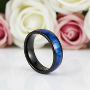 Blue Crushed Shell Tungsten Wedding Band-Black Diamonds New York